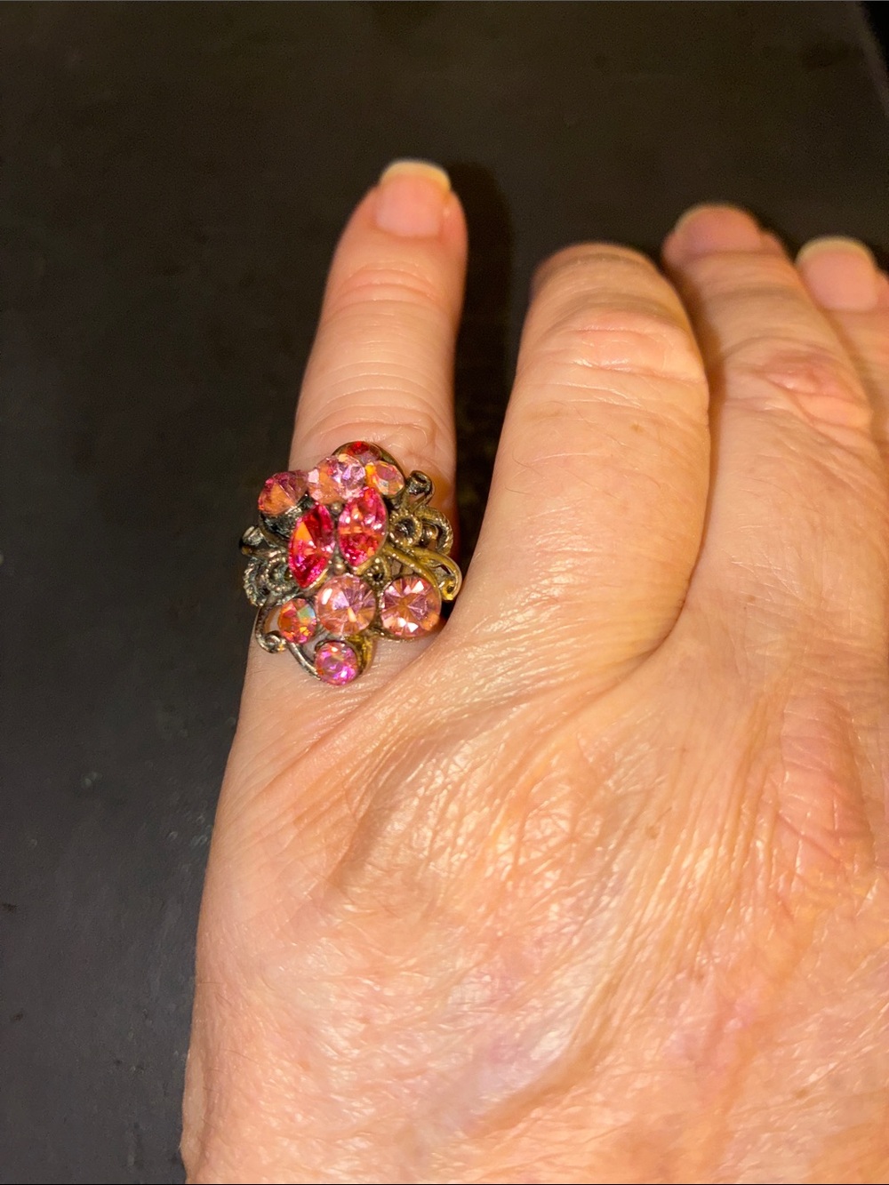 Vintage-Inspired Pink Crystal Cocktail Ring